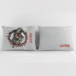 Funda De Cojín Custom Name Grey Boys Dinosaur Roaring T-Rex