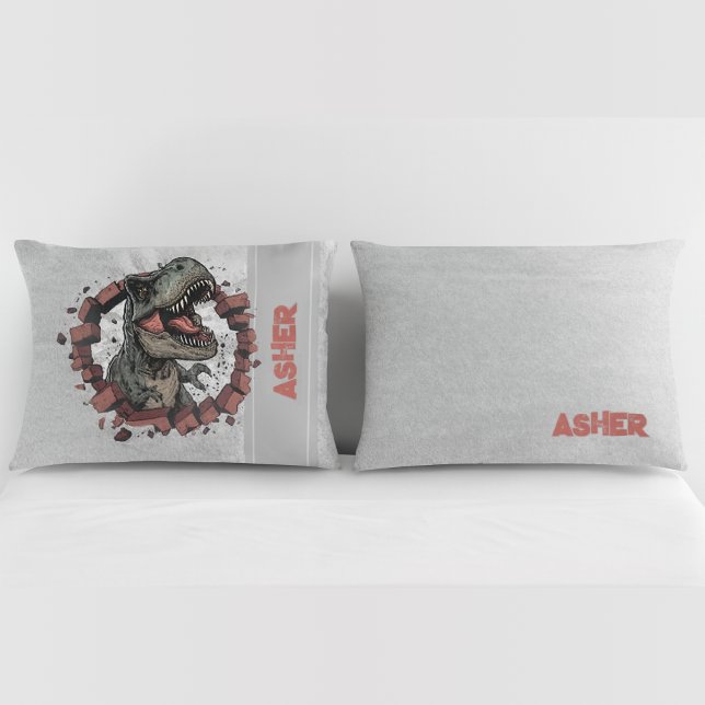Funda De Cojín Custom Name Grey Boys Dinosaur Roaring T-Rex (Subido por el creador)