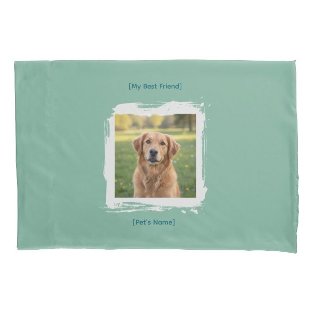 Funda De Cojín Custom Pet Photo & Name Brushstroke Bed Pillowcase (Anverso)