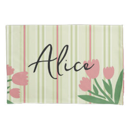 Funda De Cojín Custom retro stripes and floral green pink girly