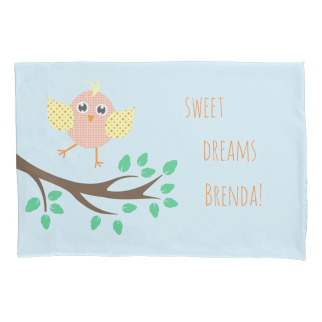 Funda De Cojín Cute Bird Sweams Dreams Light Blue Kids (Anverso)