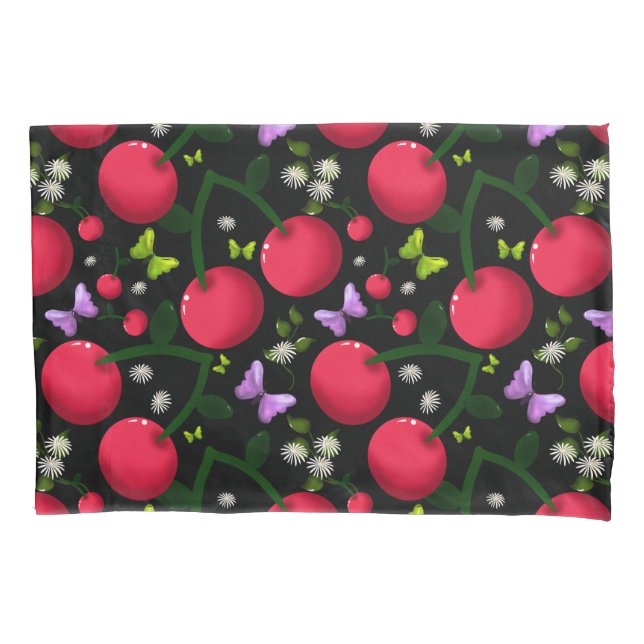 Funda De Cojín Cute Cherry Butterfly Pattern, Glossy Kawaii Fruit (Anverso)