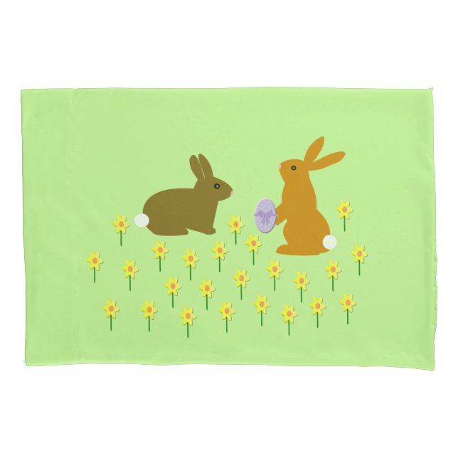 Funda De Cojín Cute conejitos de Pascua y Daffodils (Anverso)