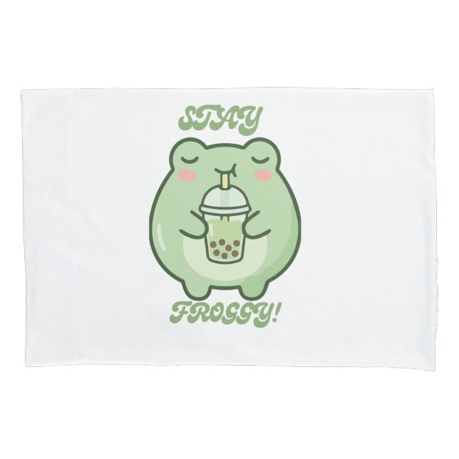 Funda De Cojín Cute Froggy Bubble Tea Pillow Cover – Kawaii Frog  (Anverso)