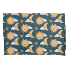 Funda De Cojín Cute Kawaii Blue Gold Sun Moon Hearts