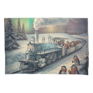 Funda De Cojín Cute Penguin Express Train Northern Lights