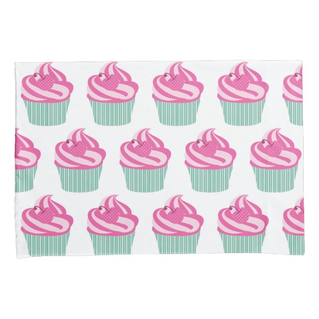 Funda De Cojín Cute Pink Cupcakes Pattern Pastel Pink and White (Anverso-Derecho)