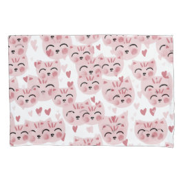 Funda De Cojín Cute Pink Kittens and Hearts Pattern for Kids