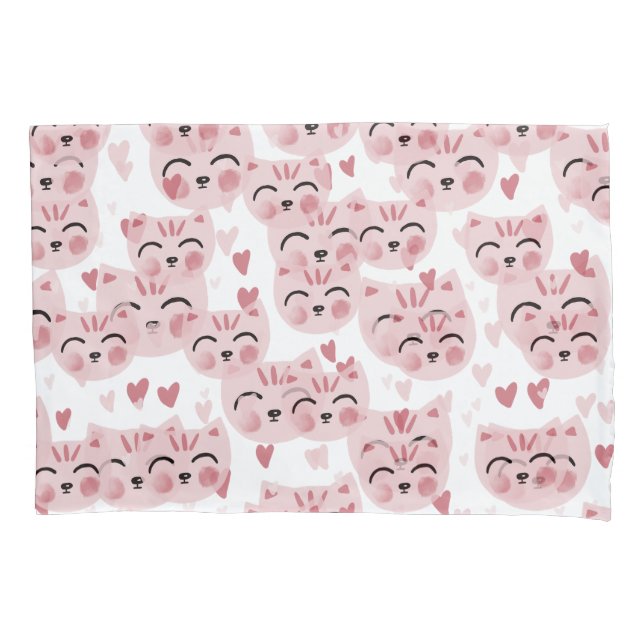 Funda De Cojín Cute Pink Kittens and Hearts Pattern for Kids (Anverso)