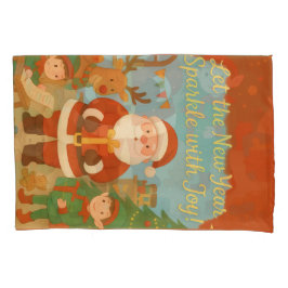 Funda De Cojín Cute Santa & Elves New Year Holiday Card
