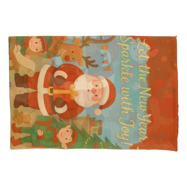 Funda De Cojín Cute Santa & Elves New Year Holiday Card (Anverso)