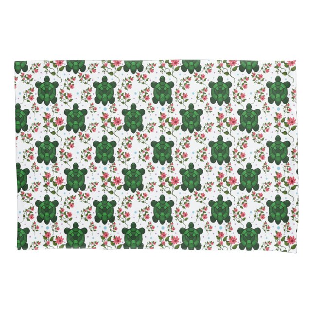 Funda De Cojín Cute Turtle and Floral Seamless Pattern  (Anverso)