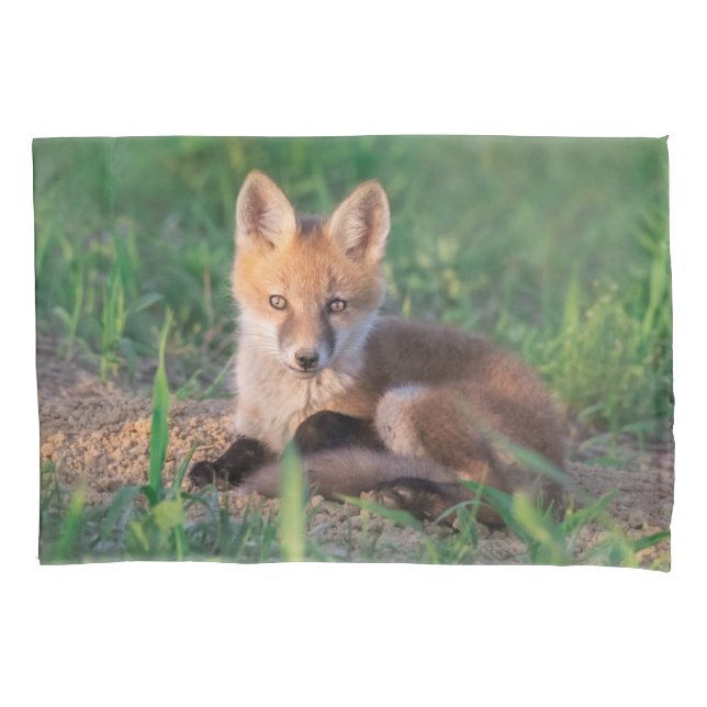 Funda De Cojín Cutest Baby Animals | Red Fox Kit Relaxing (Anverso)