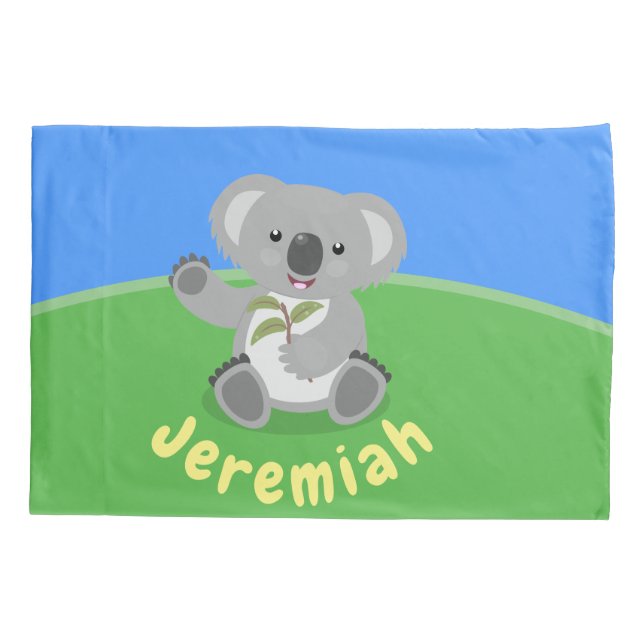 Funda De Cojín Cuto feliz koala saludando al ilustracion personal (Reverso)