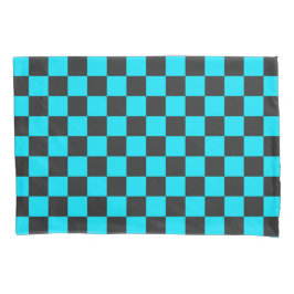 Funda De Cojín Cyan and charcoal checkerboard pattern