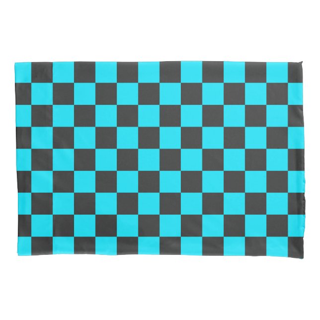 Funda De Cojín Cyan and charcoal checkerboard pattern (Anverso-izquierdo)