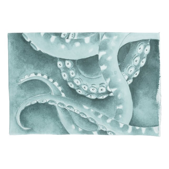 Funda De Cojín Cyan Green tentacles monocromático (Anverso)