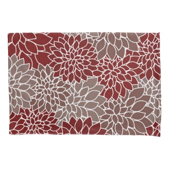 Funda De Cojín Dahlias rojas y plateadas (Anverso)