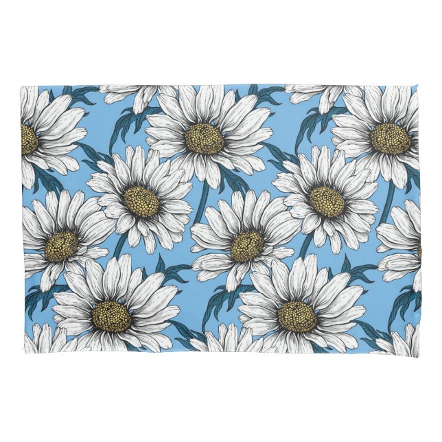 Funda De Cojín Daisies, flores silvestres en azul (Anverso-izquierdo)