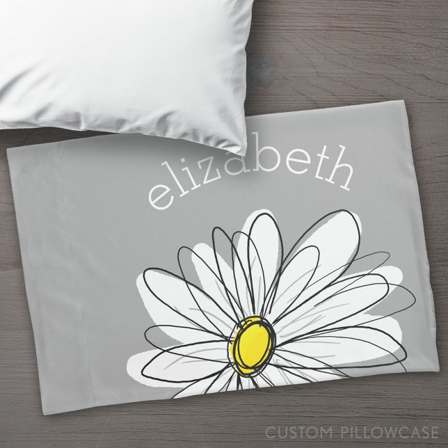 Funda De Cojín Daisy de moda con gris y amarillo (Custom Pillowcase)