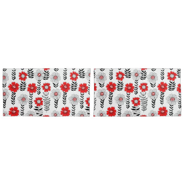 Funda De Cojín Daisy doodles en rojo y negro (Anverso - Set)