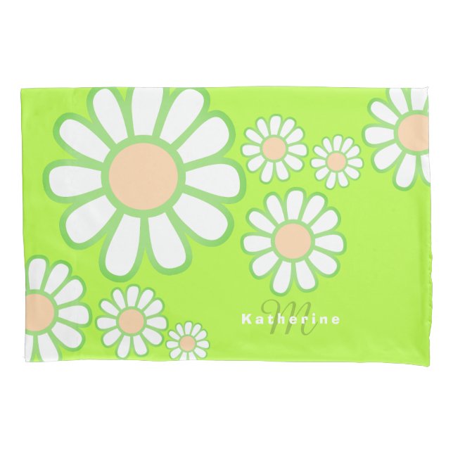 Funda De Cojín Daisy Simple Monograma Verde (Anverso)