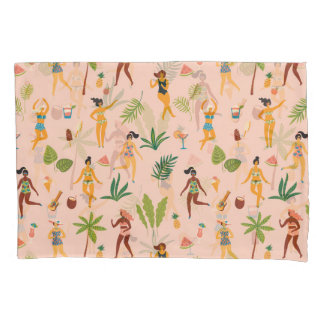 Funda De Cojín Damas bailarinas, patrón de hojas de palma.
