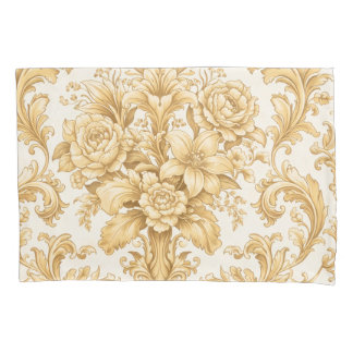 Funda De Cojín Damascado Floral Dorado