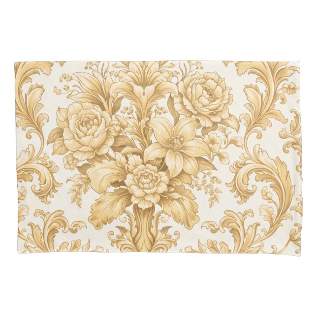 Funda De Cojín Damascado Floral Dorado (Anverso)