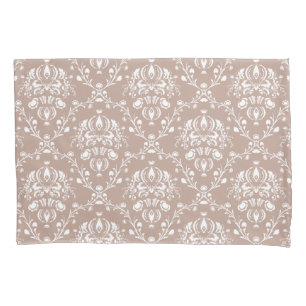 Funda De Cojín Damasco blanco y púrpura de berenjena