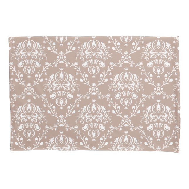 Funda De Cojín Damasco blanco y púrpura de berenjena (Anverso-izquierdo)