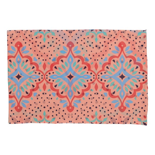 Funda De Cojín Damasco oriental, patrón de alfarería de Talavera. (Anverso)