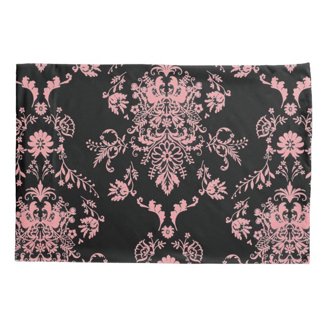 Funda De Cojín Damasco rosa y negro (Reverso)