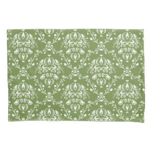 Funda De Cojín Damasco verde y blanco