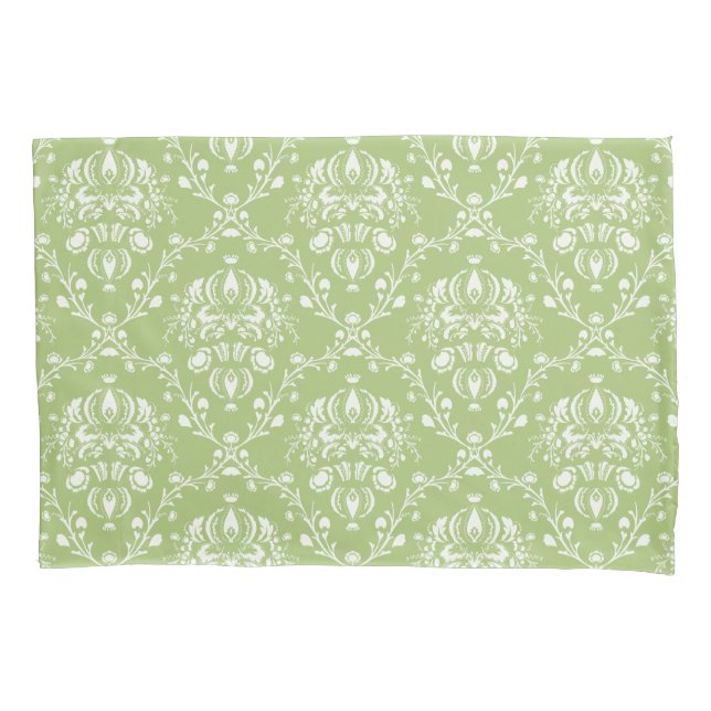Funda De Cojín Damasco verde y blanco de Moss (Anverso-izquierdo)