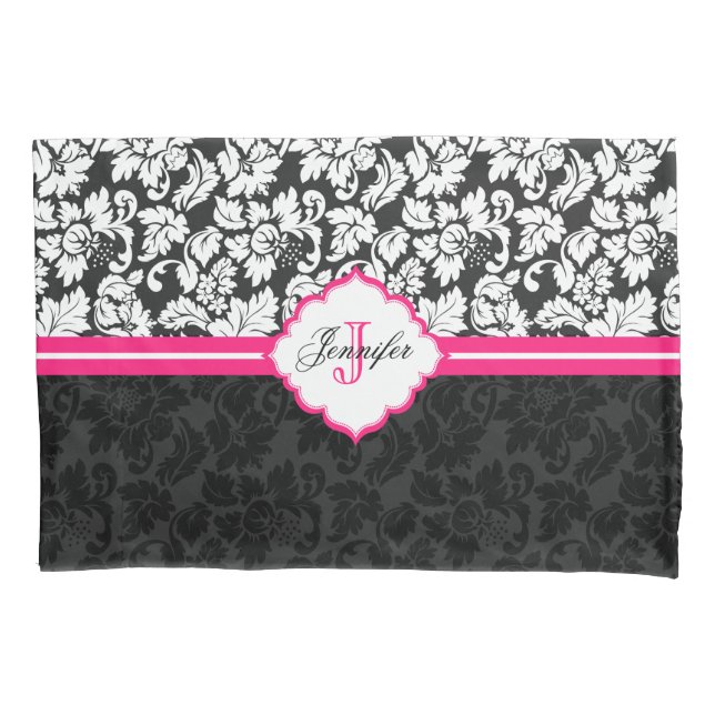 Funda De Cojín Damascos florales blancos y rosados negros (Anverso)