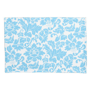 Funda De Cojín Damascos Florales De Color Azul Y Blanco Bebé