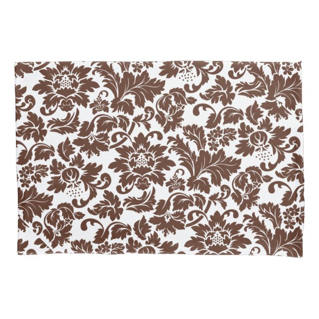 Funda De Cojín Damascos Florales Marrones Y Blancos (Anverso)