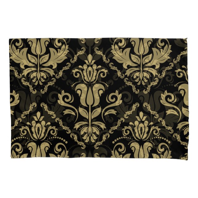 Funda De Cojín Damask Black Gold: Ornamento clásico. (Anverso)