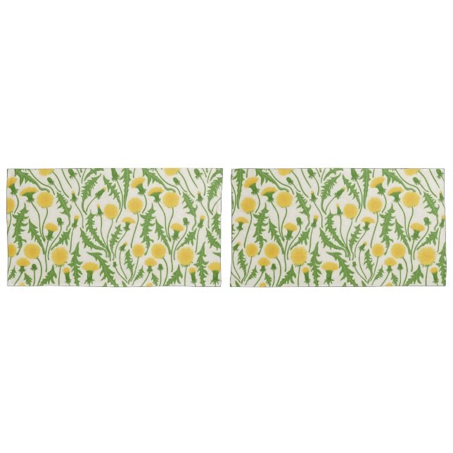 Funda De Cojín Dandelions, verde, amarillo y blanco (Anverso - Set)