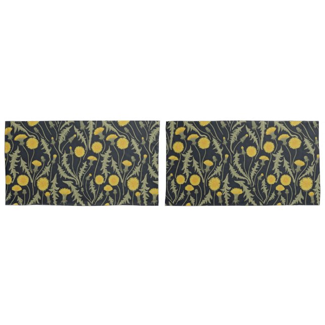 Funda De Cojín Dandelions, verde, amarillo y negro (Anverso - Set)