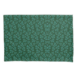 Funda De Cojín  Dark Green Background with Teal Botanical Leaves