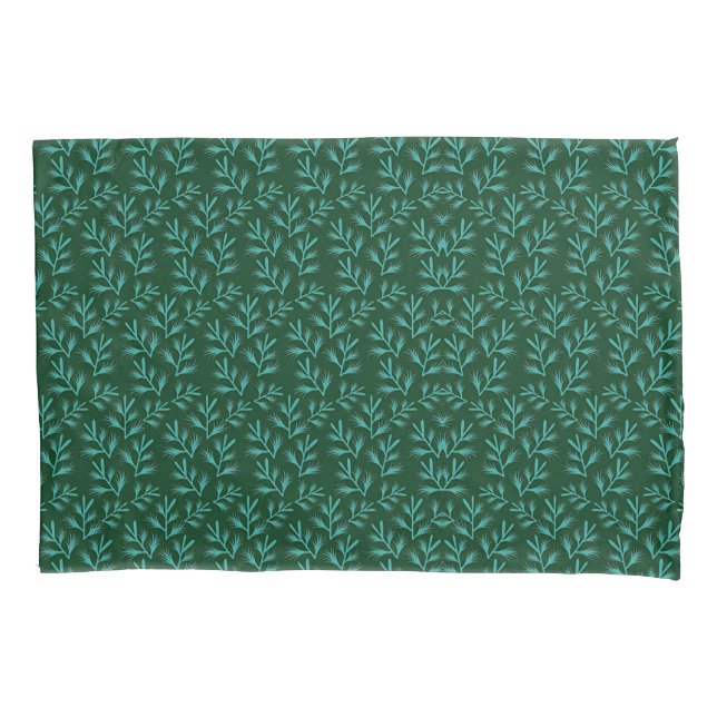 Funda De Cojín  Dark Green Background with Teal Botanical Leaves (Anverso-izquierdo)
