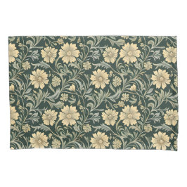 Funda De Cojín Dark green stylized yellow flowers  pattern 