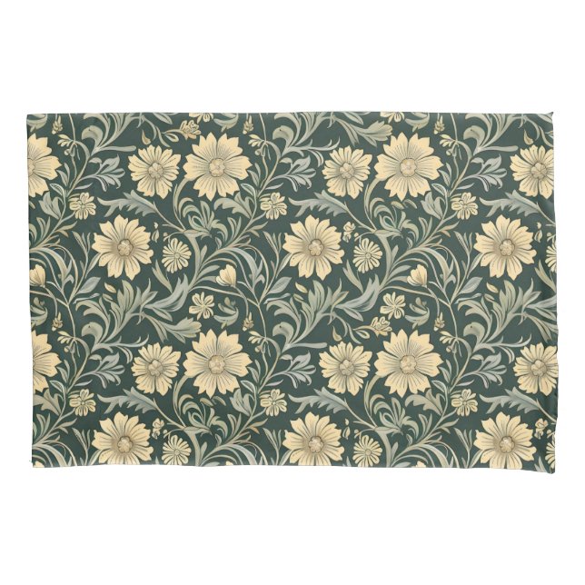 Funda De Cojín Dark green stylized yellow flowers  pattern  (Anverso-izquierdo)