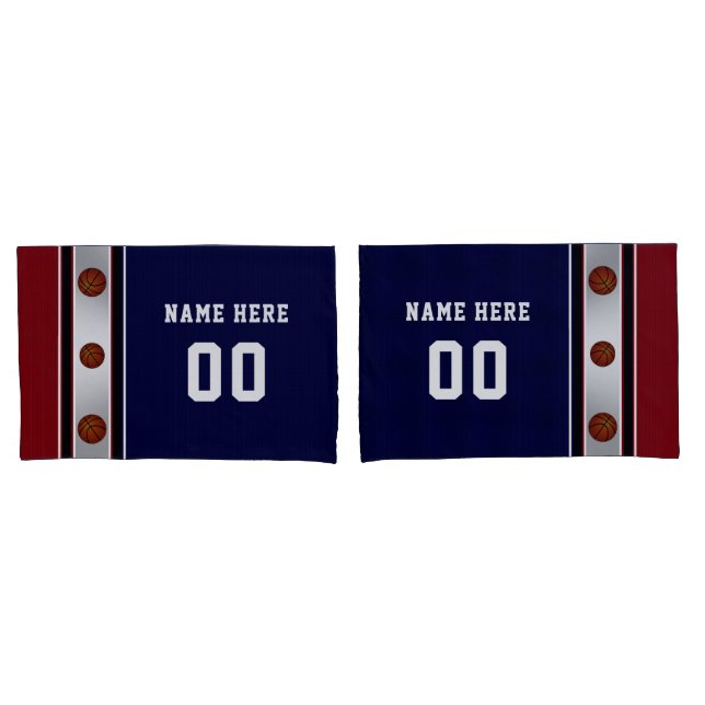 Funda de cojín de baloncesto roja oscura, blanca y (Anverso - Set)