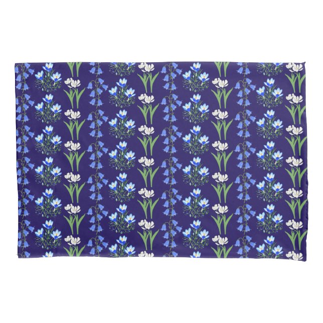 Funda de cojín de campanillas azules, crocus y tul (Anverso)