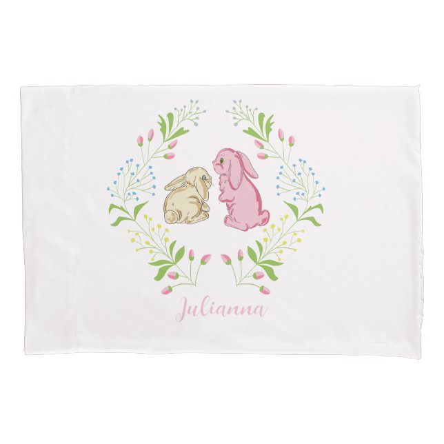 Funda de cojín de conejo corona de niña linda (Anverso)