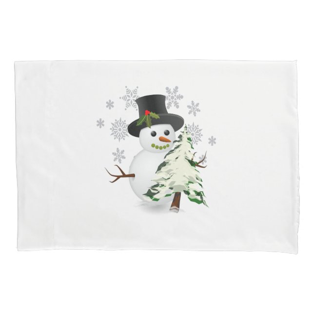 Funda de cojín de muñeco de nieve lindo con árbol  (Anverso)