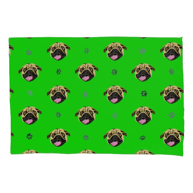 Funda de cojín de Pug Verde (Anverso)